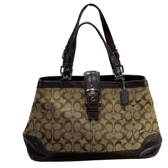 Coach Signature Women's Canvas & Leather Satchel Handbag Brown Dual Handles - Picture 10 of 13